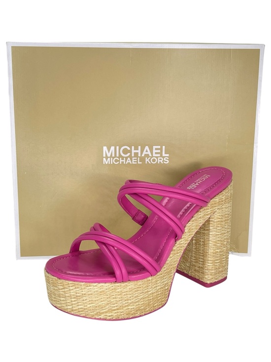 Michael Kors Shoes - Michael Kors Corrine Pink Leather Raffia Womens Platform Sandals Size 7.5M